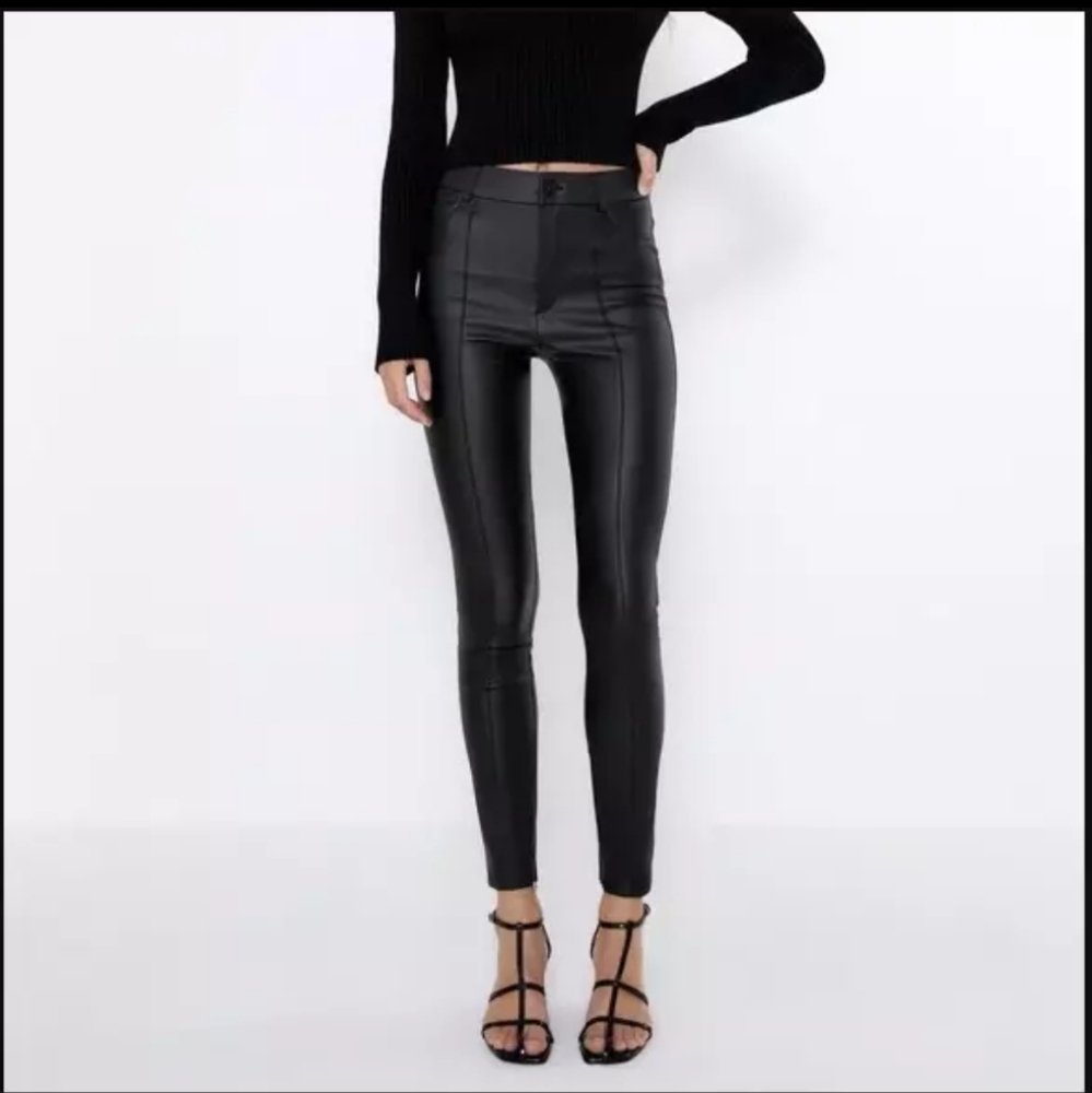 Zara FAUX LEATHER‎ HIGH-WAIST LEGGINGS- M NWT